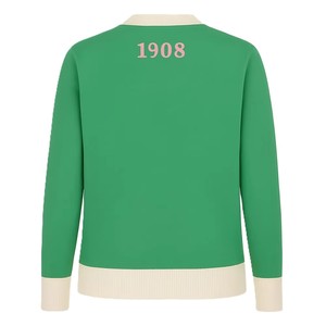 Cardigan universitaire personnalisé pour femme, col en V, style sororité 1908, rose et vert, avec logo en chenille sur le devant, collection Printemps - Product Image 2