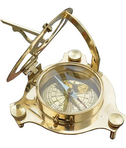 Boussole de poche en laiton, style antique nautique maritime, laiton brillant, 3 pouces, décoration londonienne, cadeau avec boîte en bois - Product Image 1