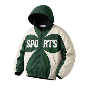 Custom <b>Men</b> Hooded Varsity Windbreaker <b>Jacket</b> Green White Color Block Sports <b>Jacket</b> Lightweight Zip Up Streetwear Outdoor Coat - Product Image 2