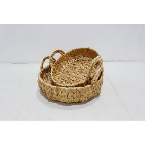Plateau de service rond en rotin avec poignées, plateau décoratif en bambou pour table basse et cuisine, qualité supérieure, en surplus de stock - Product Image 2