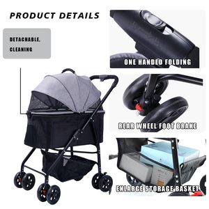 TH-PPS-456 All Terrain <b>Four</b> <b>Wheel</b> Pet Stroller with Shock Absorbing Tires Ventilated Mesh and Easy Fold Design - Product Image 2
