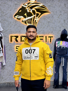 Nouveau design – Sweat-shirt jaune à capuche zippé pour homme, coupe oversize, style streetwear, en molleton de coton, avec poches, respirant, idéal pour l'automne - Product Image 1