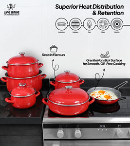 <b>Non</b> <b>Stick</b> Cookware <b>Set</b> Enamel Coating with Induction Base Cooking <b>Pots</b> and Pans Complete Kitchenware <b>Set</b> - Product Image 5