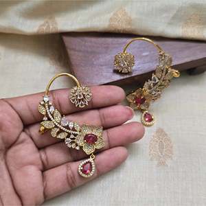 <b>Red</b> AD Fashion Cuff <b>Earrings</b> - Product Image 2