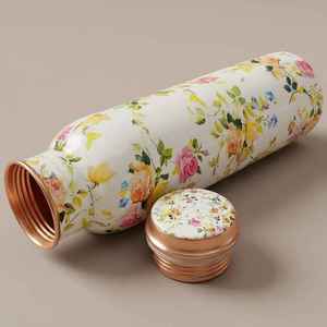 <b>White</b> Base Yellow Design Print Pattern Copper <b>Water</b> <b>Bottle</b> 1L Capacity Eco-Friendly Unique Print Buy Direct Supplier Low Price - Product Image 2