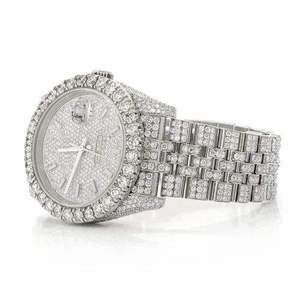 Luxury <b>Iced</b> <b>Out</b> Moissanite Quartz <b>Watch</b> 40mm Silver Diamond Bust Down Stainless Steel Hip Hop - Product Image 5
