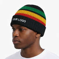 Gorro de punto rizado multicolor con rayas Rasta Reggae, el más vendido al por mayor, gorro de invierno de punto acanalado estilo Rasta