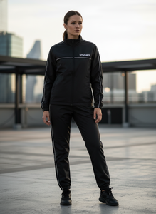 Styliro Custom Reflective <b>Windbreaker</b> Set - Premium <b>Black</b> Streetwear with White Piping - Product Image 2