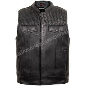 Chaleco de Cuero con Cierre de Cremallera, Chaqueta de Motociclista, Cuero Vacuno Genuino, Estilo Outback, Hecho en Pakistán, Chaleco de Cuero Trenzado Elegante - Product Image 1