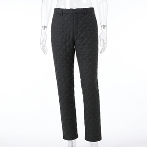 <b>Men's</b> Woolen Quilted Thermal <b>Trousers</b> with Elastic Waist Midweight Plaid Cuffs-Winter Sleepwear <b>Lounge</b> Wear - Product Image 2