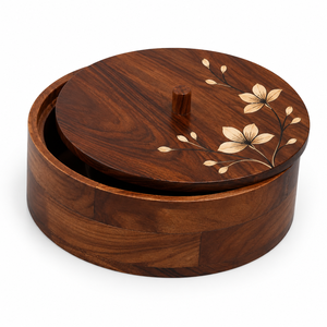 Boîte à roti ronde en bois artisanale, écologique, durable, étanche, 30 cm, avec couvercle en bois, design moderne, pour le stockage et la présentation des aliments lors de mariages - Product Image 1