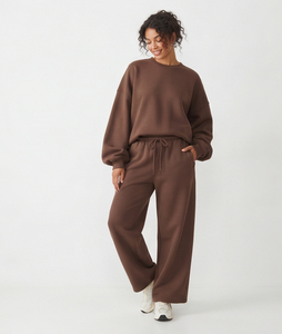 Survêtement en coton pour femme, col rond, manches longues, pantalon large, taille à cordon, tenue décontractée d'hiver, survêtement en molleton long - Product Image 4