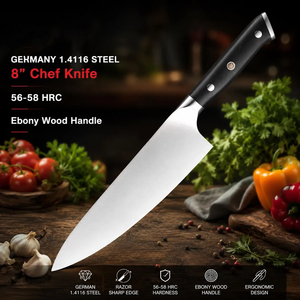 Couteau de chef en acier inoxydable avec manche en bois d'ébène, couteau de cuisine professionnel, 56-58 HRC, vente en gros - Product Image 5