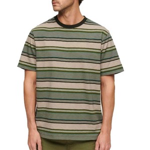 เสื้อยืดคอกลมแขนสั้นลายทางใหม่ ทรงปกติ ผ้าฝ้ายถัก สีเขียวเบจ ลายพิมพ์ - Product Image 3