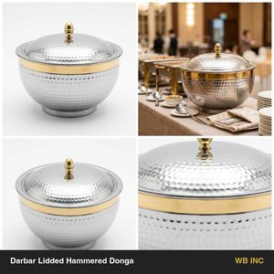 Cuencos Decorativos Hechos a Mano de 20 cm con Tapa y Banda Dorada, de Acero Inoxidable SS304, para Decoración del Hogar, Hotel o Bodas, Marca Darbar, con Diseño Martillado - Product Image 6