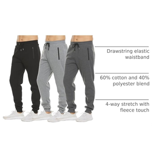 Pantalon de jogging gris pour homme, coupe slim, en tissu écologique, avec cordon de serrage à la taille et poignets élastiques - Product Image 2
