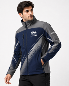 Custom Men Softshell <b>Jacket</b> <b>Waterproof</b> Windproof Outdoor Sports Workwear Full Zip Stand Collar Reflective Print OEM Wholesale - Product Image 5