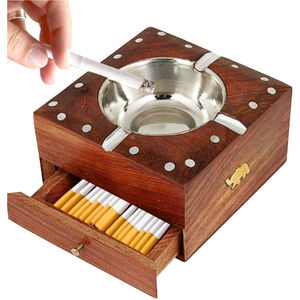 Cenicero de Madera Vintage de Lujo con Tapa, Revestimiento de Metal de Latón, Cenicero a Prueba de Viento para Cigarrillos y Cigarros, para Decoración de Hogar, Oficina y Escritorio - Product Image 4