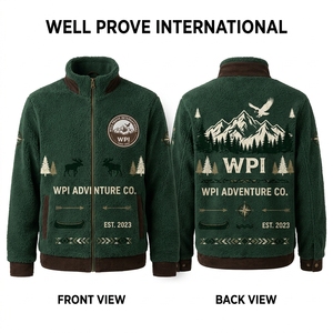 High Density 350 GSM <b>Sherpa</b> <b>Fleece</b> Jacket All Over Jacquard Eagle Star Graphic Custom Label Zipper Outerwear - Product Image 2
