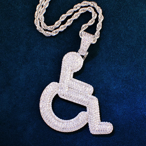 Handicap Sign Pendant Necklace Hip Hop Chain CZ Rapper Jewelry Iced Out Wheelchair Symbol Charm Gold <b>Silver</b> Bling Cuban <b>Choker</b> - Product Image 4