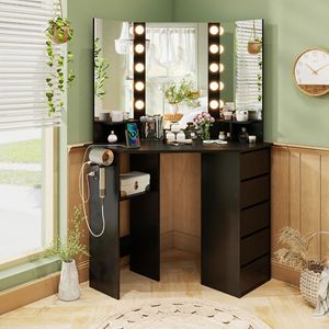 3-colore LED illuminato specchio e presa di corrente angolo Vanity Desk per trucco vanità - Product Image 2
