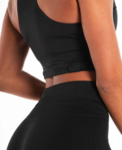 Top Corto Deportivo de Punto Negro para Mujer, Cuello Redondo, Color Sólido, Fruncido Delantero, Transpirable, de Spandex y Poliéster, Venta Caliente 2026 - Product Image 5