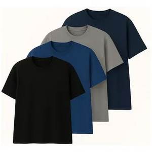 Camiseta de Algodón Azul para Hombre, Transpirable, Cuello Redondo, Manga Corta, Corte Regular, Uso Diario Informal - Product Image 4