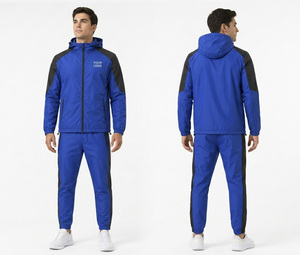 Chándal Azul con Capucha para Hombre, Diseño Deportivo con Cierre Completo, Color Sólido, para Otoño, Corte Regular con Bolsillos Laterales - Product Image 5