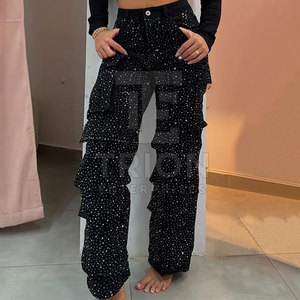 New Arrival 2026 Women Rhinestone Cargo <b>Pant</b> Slim Fit Women Cargo Rhinestone <b>Pant</b> Shiny Design Women Rhinestone <b>Pant</b> - Product Image 3