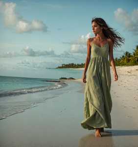 Vestido Maxi Verde Oliva para Mujer, Ecológico, Lavable, con Tirantes Finos, Estilo Boho, Casual, para Playa, Verano y Vacaciones - Product Image 2