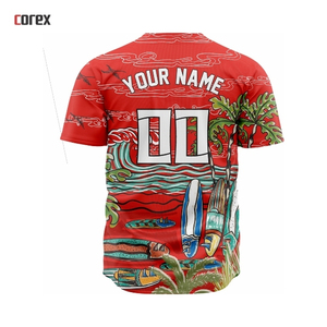 Corex Full Print <b>Baseball</b> Jersey Men's Red Summer Breathable Polyester Short Sleeve Sport Apparel - Product Image 3
