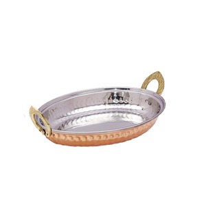 Bandeja Ovalada de Acero y Cobre de Gran Venta con Asas de Latón Grabadas para Servir Comida y Aperitivos en Fiestas, Hogares y Restaurantes - Product Image 1