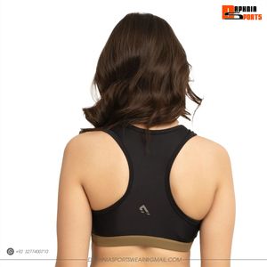 DAPHNIA Soutien-gorge de sport noir pour femme avec bordure contrastante, col ras du cou, dos nageur, maintien moyen, respirant, pour le yoga - Product Image 2
