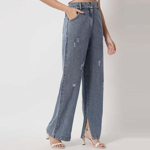 Jean en denim déchiré taille haute pour femme, coupe large, délavé, pantalon décontracté en coton, style vintage - Product Image 3