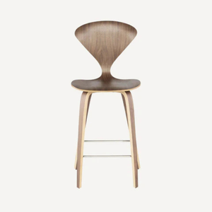 Mid Century Modern Walnut Plywood Bar <b>Stool</b> with Upholstered <b>Seat</b>, Nordic Counter Height Chair for Kitchen Island and Restaurant - Product Image 1