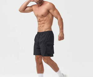 กางเกงขาสั้นออกกำลังกายสำหรับผู้ชาย สีดำ ผ้าฝ้าย 100% กันน้ำ แห้งเร็ว ลายดิจิตอล  แบบสวมใส่สบาย มีซิป  พร้อมโลโก้สั่งทำพิเศษ - Product Image 3