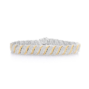 4.69 Cttw Natural White Diamond Tennis Bracelet <strong>925</strong> Sterling <strong>Silver</strong> Two Tone 8 Inch, Round Cut Prong Set Wide Bracelet for Women - Product Image 1