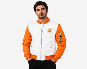 High Quality <b>Waterproof</b> Winter Bomber OEM Manufacturer Wholesale Streetwear Varsity <b>Jacket</b> Men Custom Orange <b>White</b> Contrast - Product Image 1