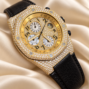 Montre chronographe tonneau pour homme en acier inoxydable Raj Gems avec incrustation de moissanite, bracelet en cuir, mouvement à quartz ETA, verre papillon 41 mm - Product Image 2