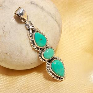 Pendentif en argent sterling 925 avec turquoise d'Arizona, style bohème tendance, forme ovale, pierre précieuse, pour fiançailles, mariage, fête - Product Image 1