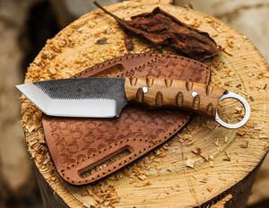 Couteau Tanto à lame fixe en acier raspé, manche en bois de frêne, étui en cuir, EDC, chasse, camping, Full Tang, qualité industrielle, OEM, Bushcraft - Product Image 1