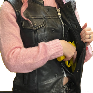 Chaleco Gótico de Cuero Genuino para Mujer VIBE SEWN, Cierre Doble con Botones, Impermeable, Ecológico, Sin Mangas, Color Sólido - Product Image 4