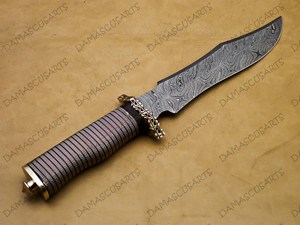 Cuchillo de caza DIY OEM de acero de Damasco con mango de acero inoxidable, espiga completa, hoja fija dentada, alta durabilidad para exteriores - Product Image 4