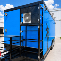 Remorque de cuisine mobile sur mesure sur le thème tropical pour festivals, plage, événements : glaces, snacks, burgers, poulet frit, tacos, fruits de mer