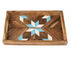 ถาดไม้ใส่ผลไม้ ถาดเสิร์ฟอาหารค่ำ ถาดเคลือบลายพิมพ์ ผลิตภัณฑ์ทำมือ ถาดไม้สำหรับชา กาแฟ รับทำตามขนาดที่ต้องการ - Product Image 2