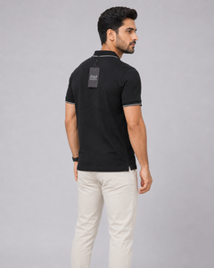 Chemise Homme Noire en Toile de Coton à Manches Courtes Couleur Unie Coupe Droite Décontractée en Piqué Anti-rétrécissement – Promotion - Product Image 2