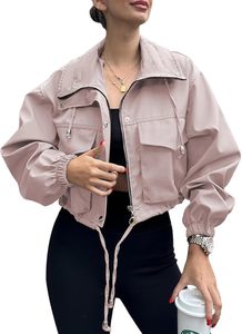 Pink Unisex Casual Safari <b>Jacket</b> Lightweight Windproof Winter Thin Polyester Loose Fit <b>Pullover</b> Front Pockets - Product Image 6