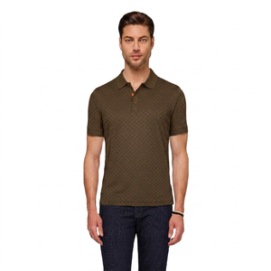 Polo de Manga Corta para Hombre, Azul Claro, con Patrón Geométrico, Transpirable, de Algodón, Estilo Casual Elegante, Corte Regular - Product Image 2
