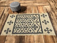 Tapis de couloir Kilim tissé à la main à motifs floraux sud-ouest, écologique, en laine et latex noir et blanc, pour couloir, chevet, salon