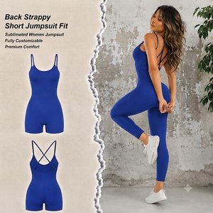 Women High Waist Seamless Jumpsuit Bodycon <b>Spaghetti</b> Strap Backless Full Length Solid Color Stretchy Leggings Suit - Product Image 1